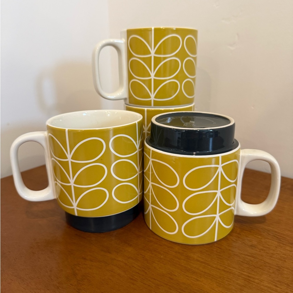 Orla Kiely Mustard Linear Stem Pattern Mugs